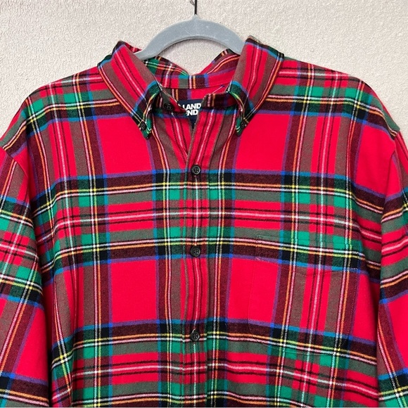 Land’s End 100% Cotton Soft Flannel Button Down Shirt-Men’s L-Red/Green-Winter - Picture 3 of 11